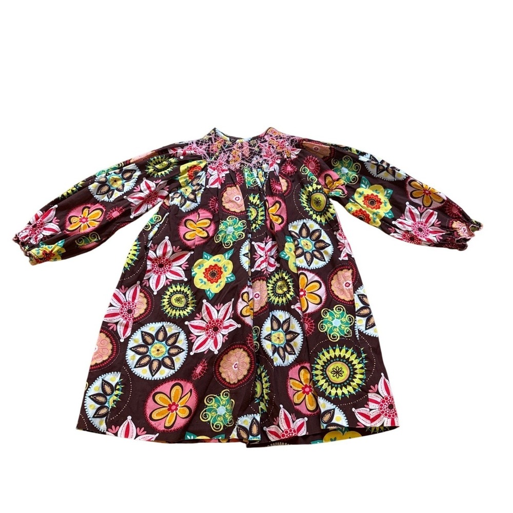 Matilda Jane Dress Kids Brown Floral Smocked Long Sleeve Boho SIZE 2
